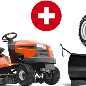 Husqvarna Rasentraktor TC 138L Winterpaket mit Schneeschild, Gummileiste, Gewicht und Schneeketten – Modell 2023-Neu