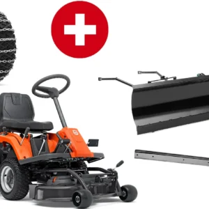 Husqvarna Frontmäher R 112C mit Mähdeck Combi 85 – Winterpaket mit Schneeschild, Gummileiste und Schneeketten – Modell 2023-Neu